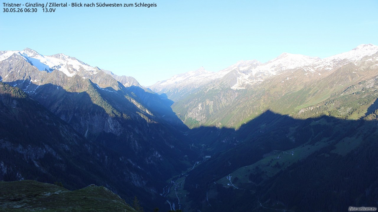 Archiv Foto Webcam Tristner/ Zillertal - Blick zum Grinberg