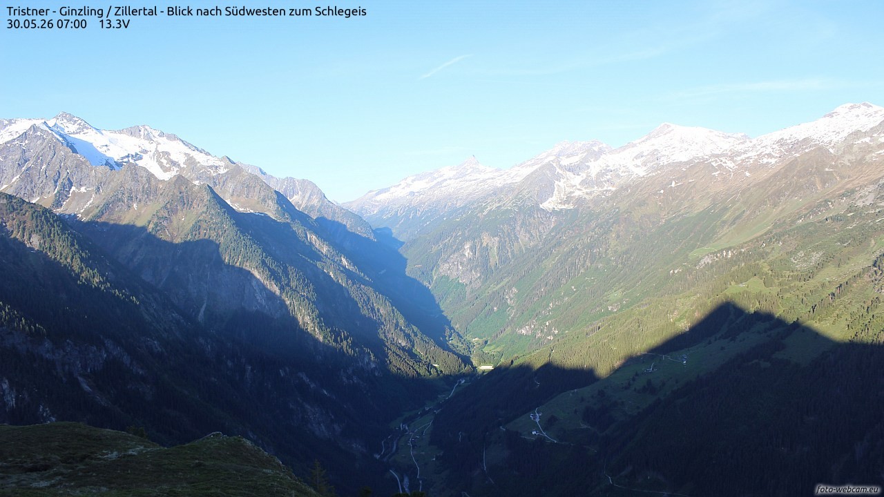 Archiv Foto Webcam Tristner/ Zillertal - Blick zum Grinberg