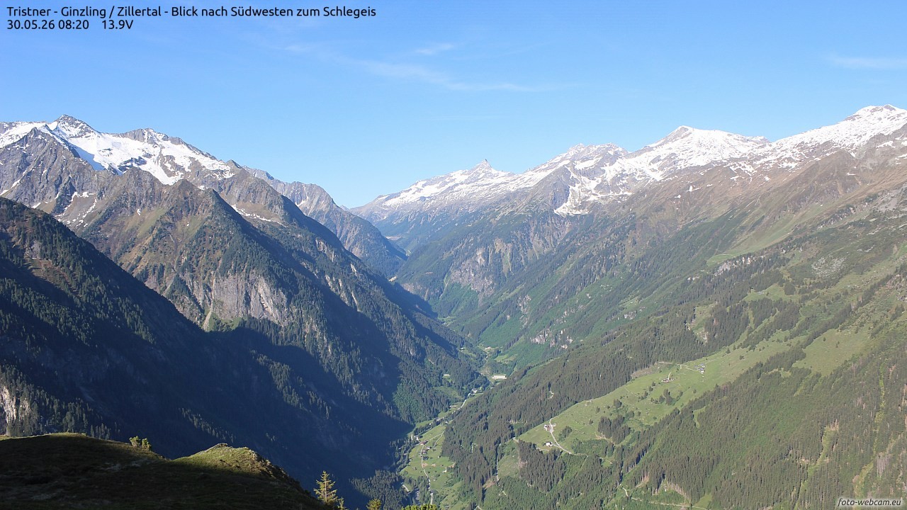 Archiv Foto Webcam Tristner/ Zillertal - Blick zum Grinberg