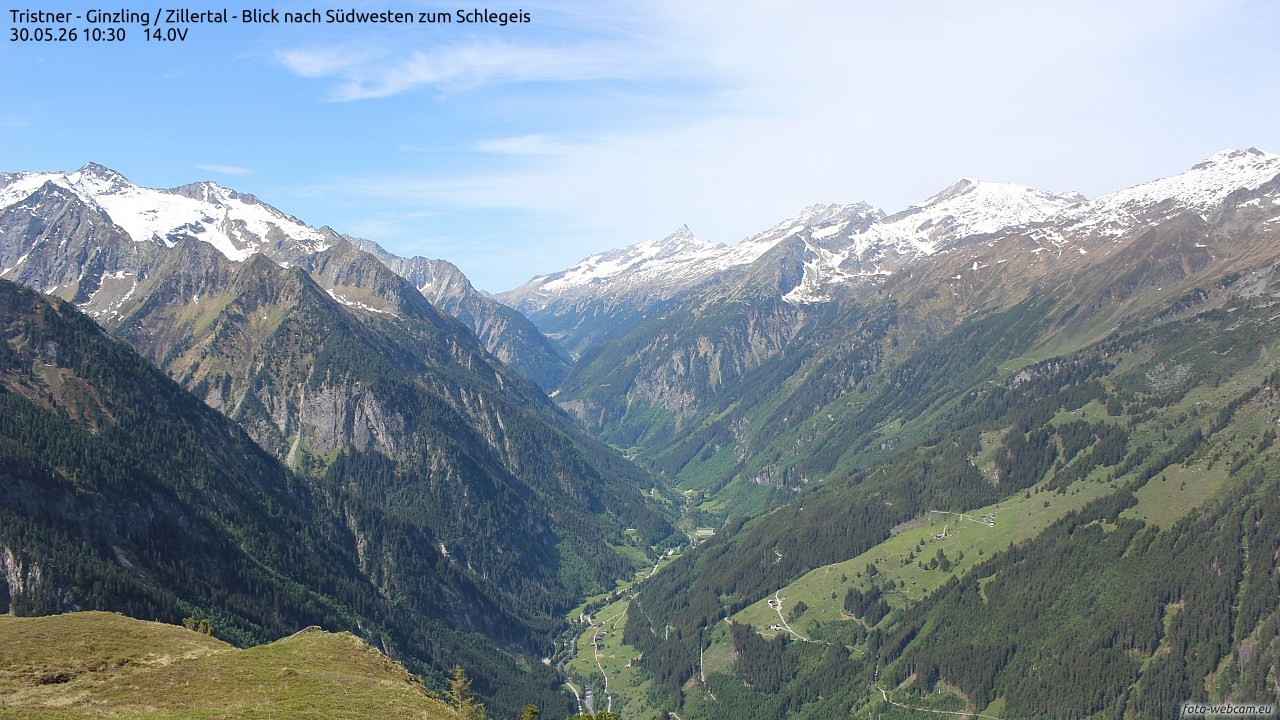 Archiv Foto Webcam Tristner/ Zillertal - Blick zum Grinberg