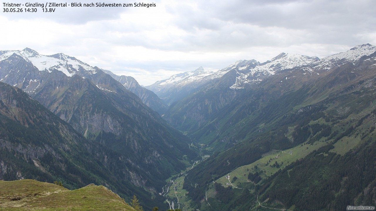 Archiv Foto Webcam Tristner/ Zillertal - Blick zum Grinberg