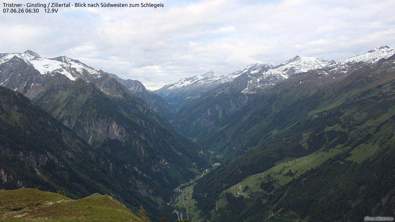 Archiv Foto Webcam Tristner/ Zillertal - Blick zum Grinberg