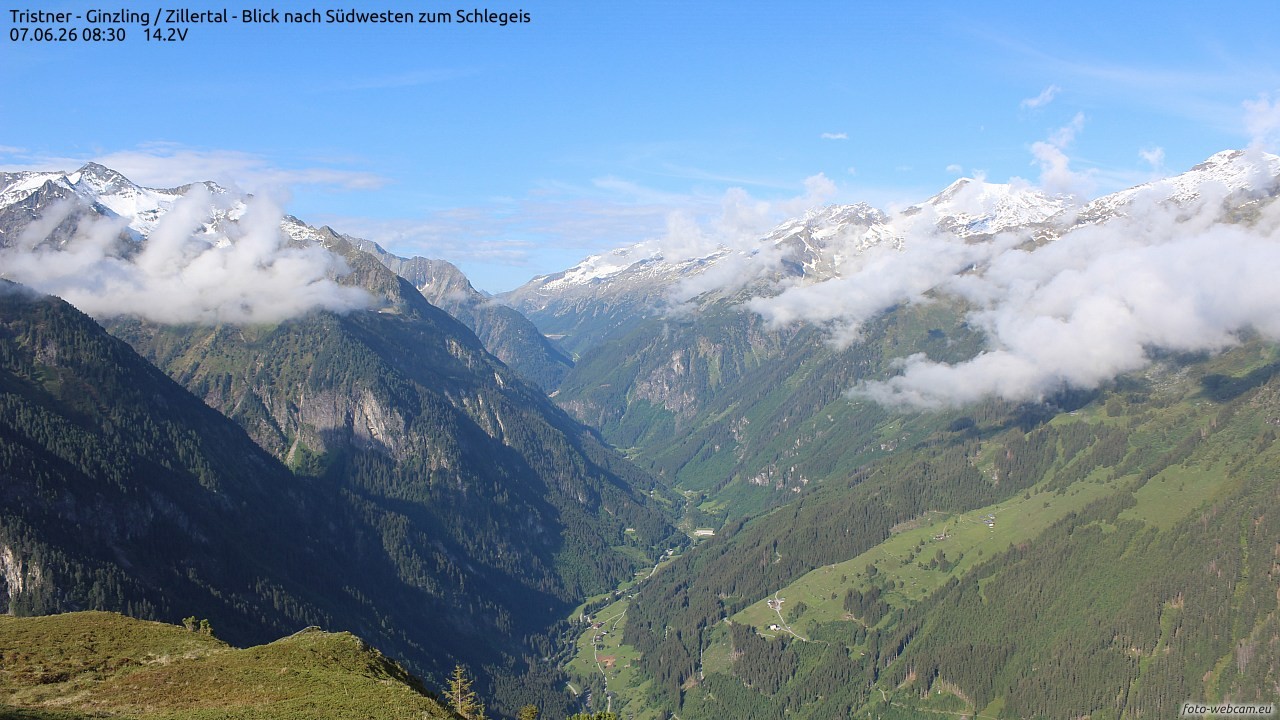 Archiv Foto Webcam Tristner/ Zillertal - Blick zum Grinberg