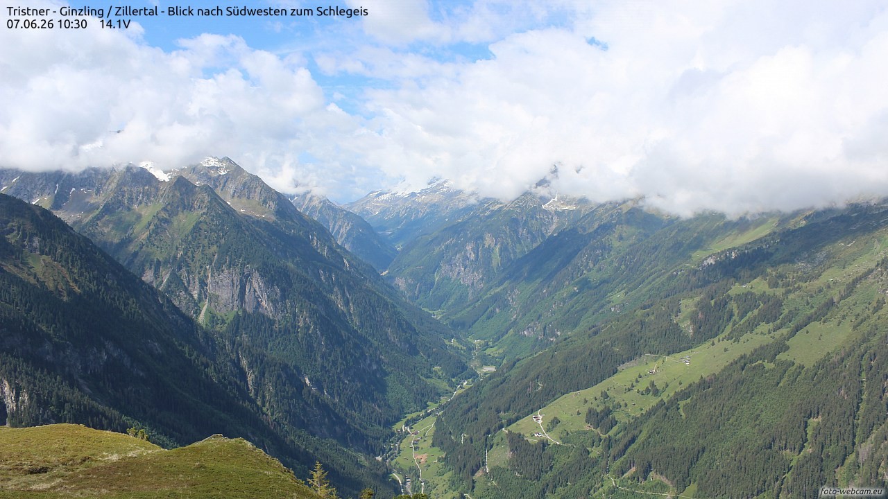 Archiv Foto Webcam Tristner/ Zillertal - Blick zum Grinberg