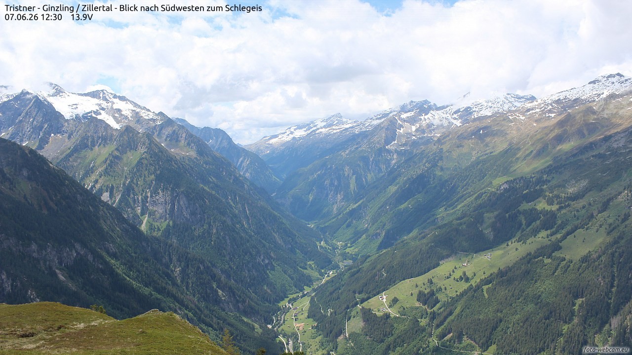 Archiv Foto Webcam Tristner/ Zillertal - Blick zum Grinberg