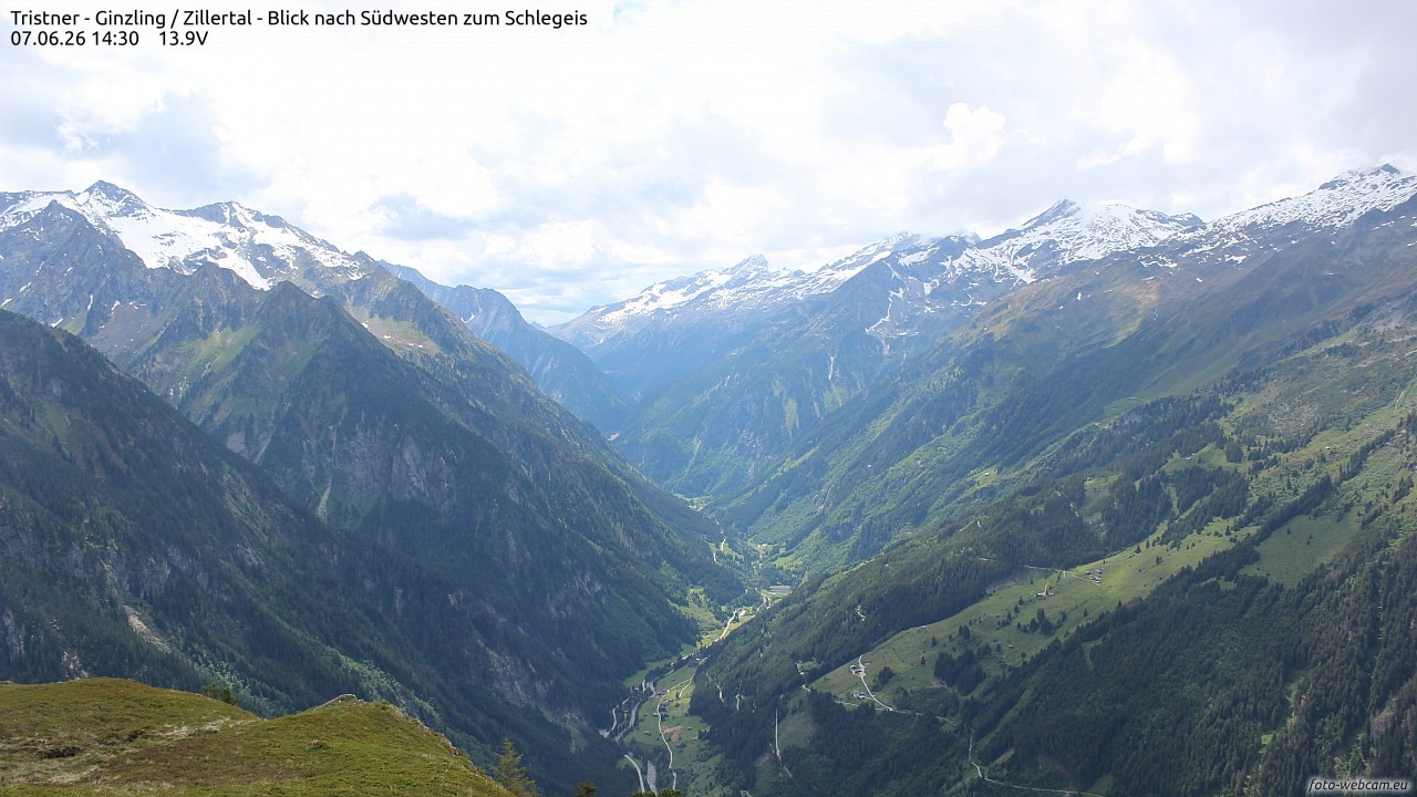 Archiv Foto Webcam Tristner/ Zillertal - Blick zum Grinberg