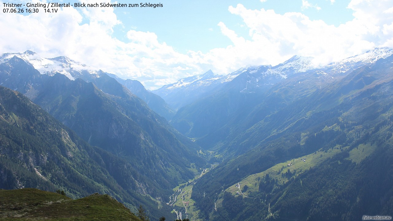 Archiv Foto Webcam Tristner/ Zillertal - Blick zum Grinberg