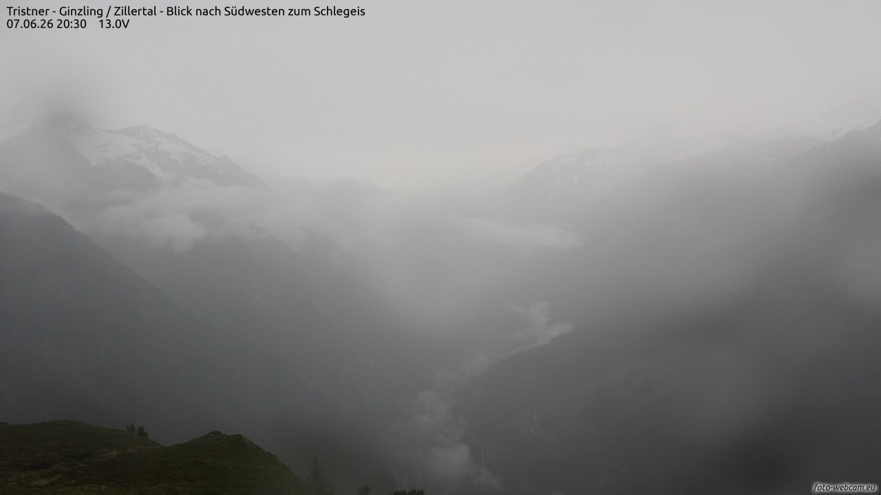 Archiv Foto Webcam Tristner/ Zillertal - Blick zum Grinberg