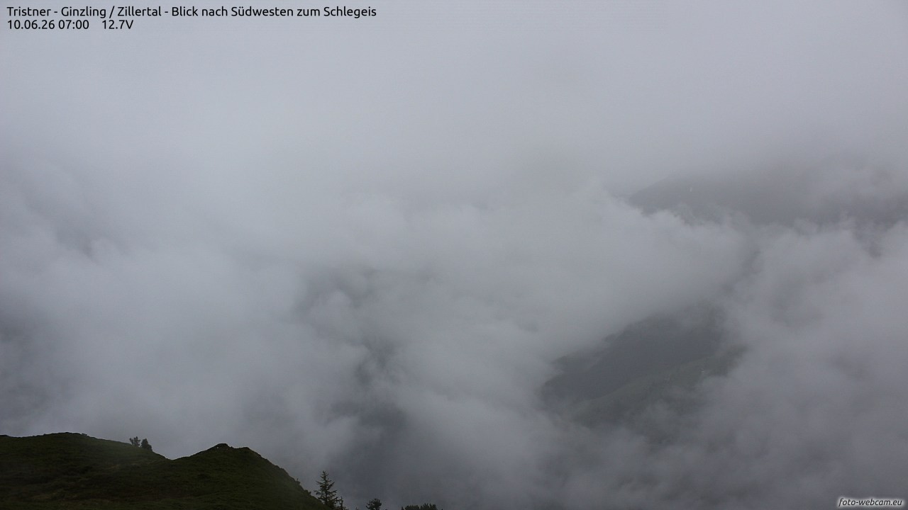 Archiv Foto Webcam Tristner/ Zillertal - Blick zum Grinberg