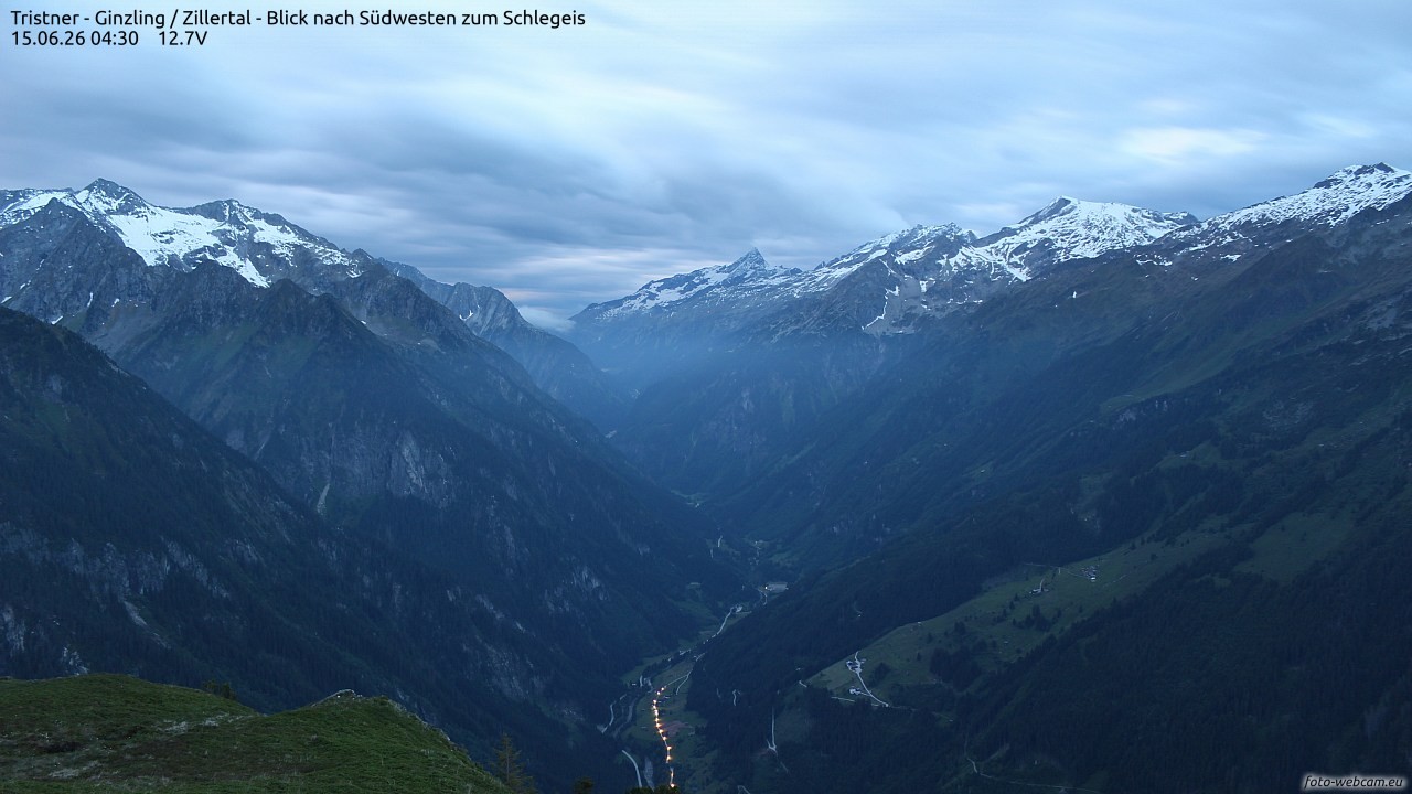Archiv Foto Webcam Tristner/ Zillertal - Blick zum Grinberg
