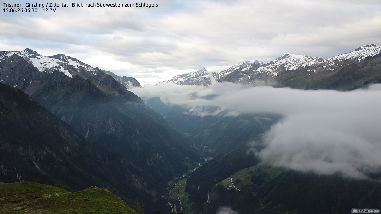 Archiv Foto Webcam Tristner/ Zillertal - Blick zum Grinberg