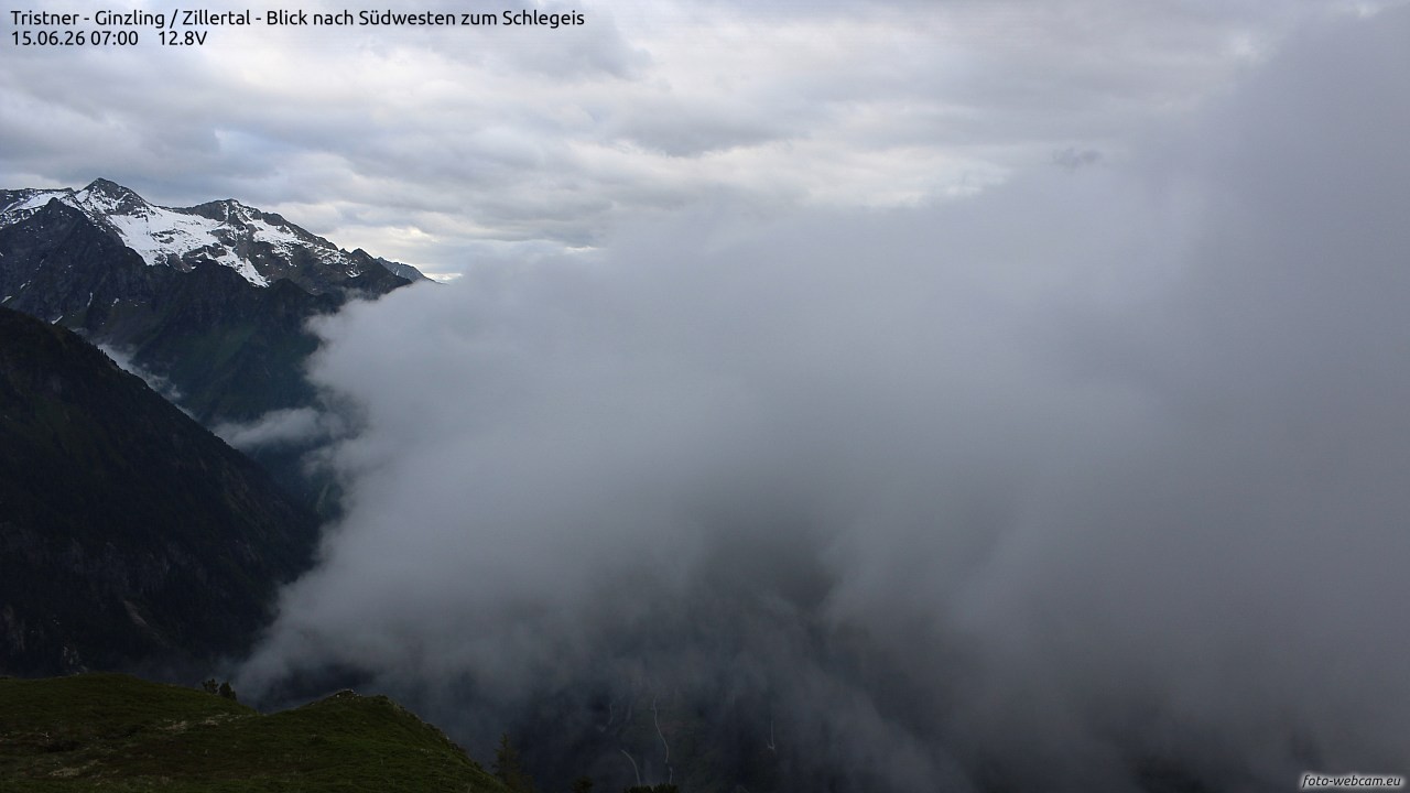 Archiv Foto Webcam Tristner/ Zillertal - Blick zum Grinberg