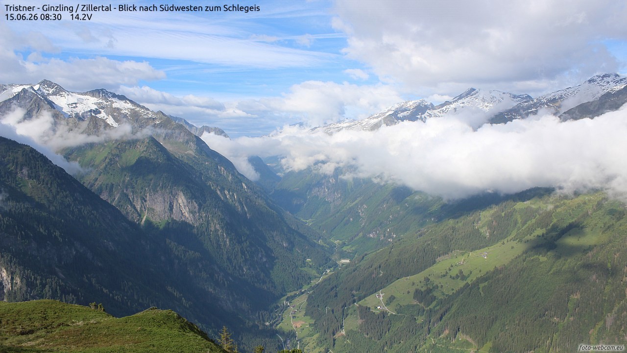 Archiv Foto Webcam Tristner/ Zillertal - Blick zum Grinberg