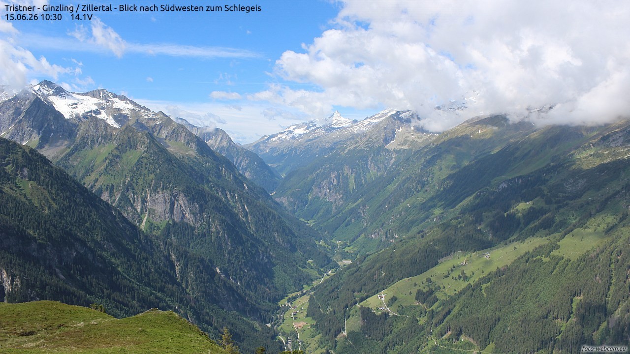 Archiv Foto Webcam Tristner/ Zillertal - Blick zum Grinberg