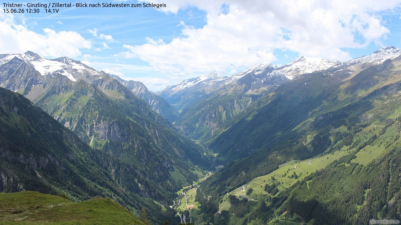 Archiv Foto Webcam Tristner/ Zillertal - Blick zum Grinberg