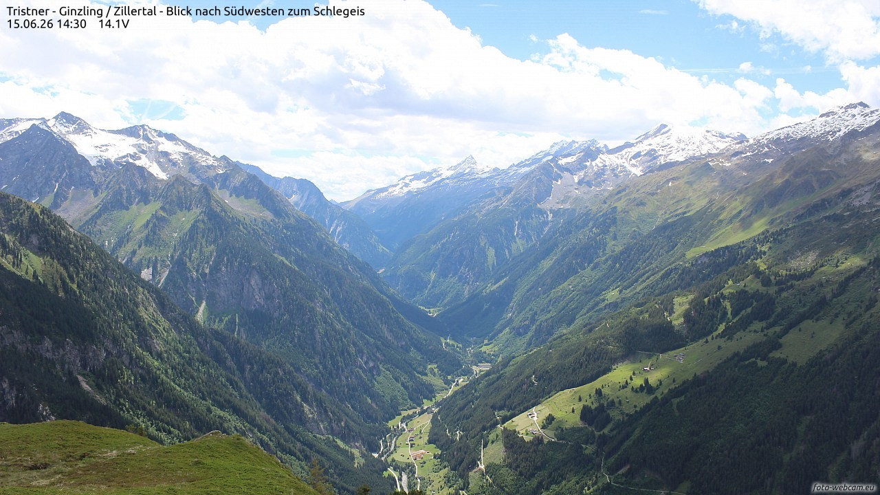 Archiv Foto Webcam Tristner/ Zillertal - Blick zum Grinberg