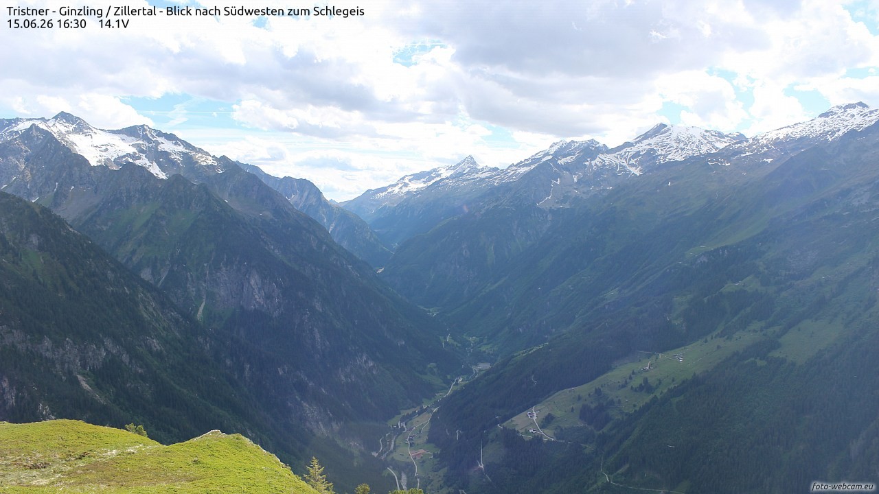 Archiv Foto Webcam Tristner/ Zillertal - Blick zum Grinberg