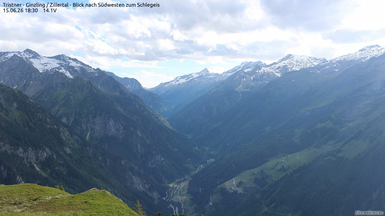 Archiv Foto Webcam Tristner/ Zillertal - Blick zum Grinberg