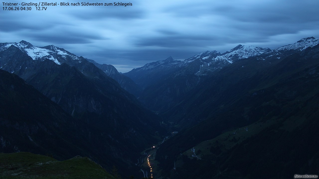 Archiv Foto Webcam Tristner/ Zillertal - Blick zum Grinberg