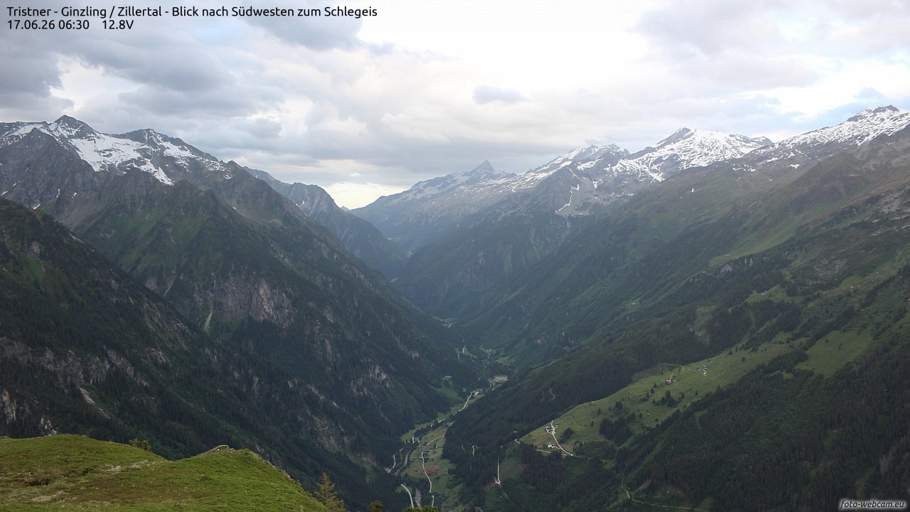 Archiv Foto Webcam Tristner/ Zillertal - Blick zum Grinberg