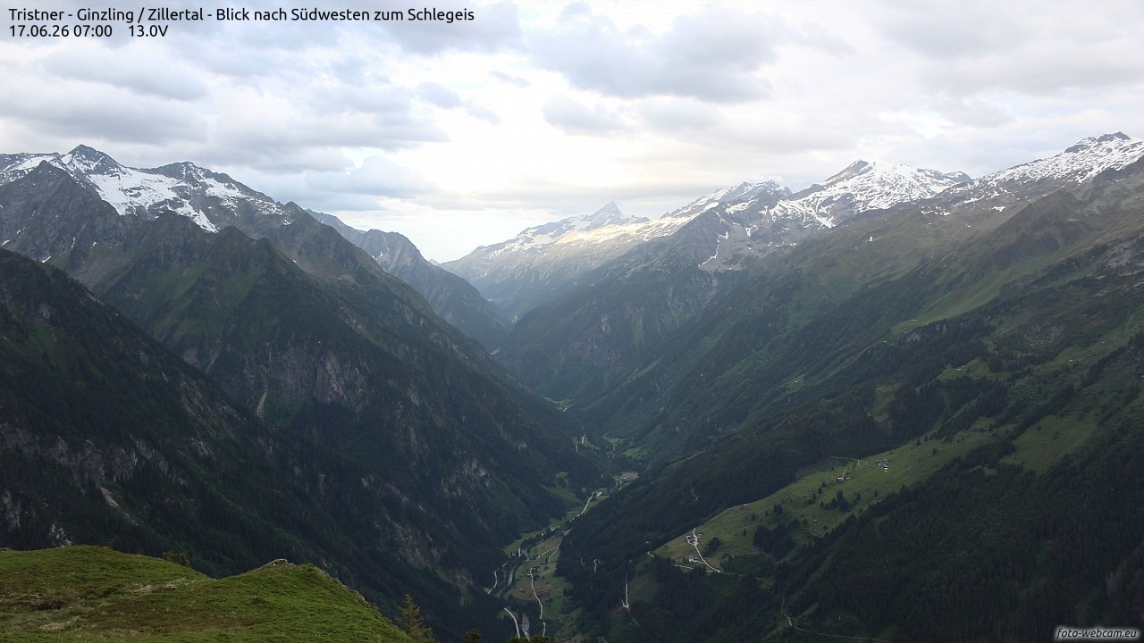 Archiv Foto Webcam Tristner/ Zillertal - Blick zum Grinberg
