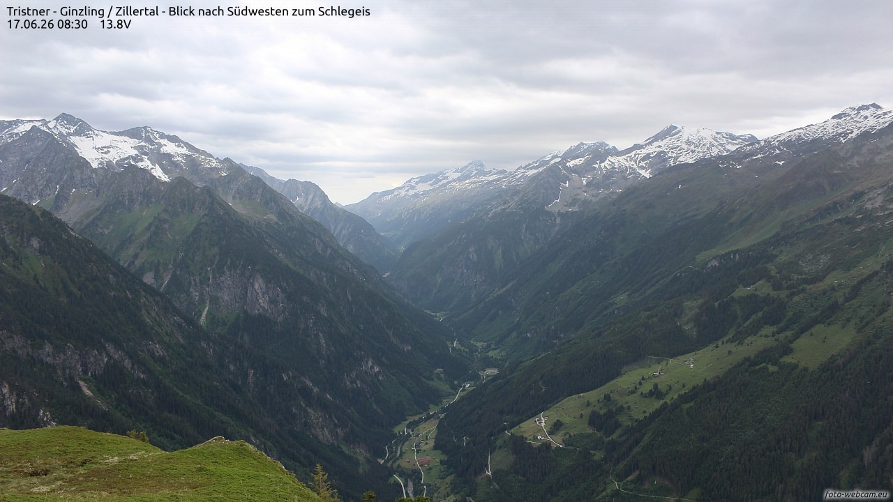 Archiv Foto Webcam Tristner/ Zillertal - Blick zum Grinberg