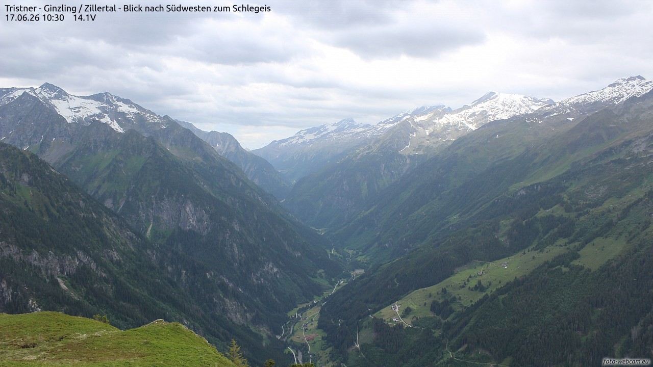 Archiv Foto Webcam Tristner/ Zillertal - Blick zum Grinberg