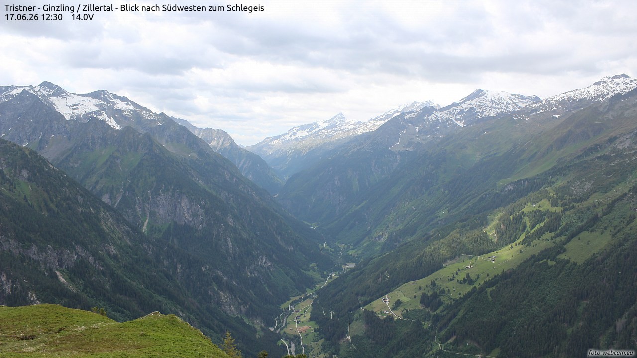 Archiv Foto Webcam Tristner/ Zillertal - Blick zum Grinberg