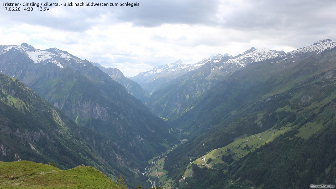 Archiv Foto Webcam Tristner/ Zillertal - Blick zum Grinberg