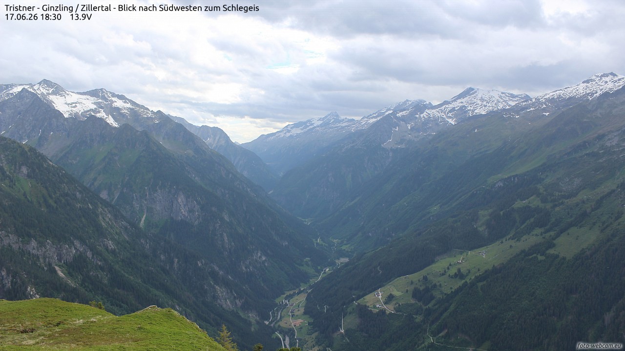 Archiv Foto Webcam Tristner/ Zillertal - Blick zum Grinberg