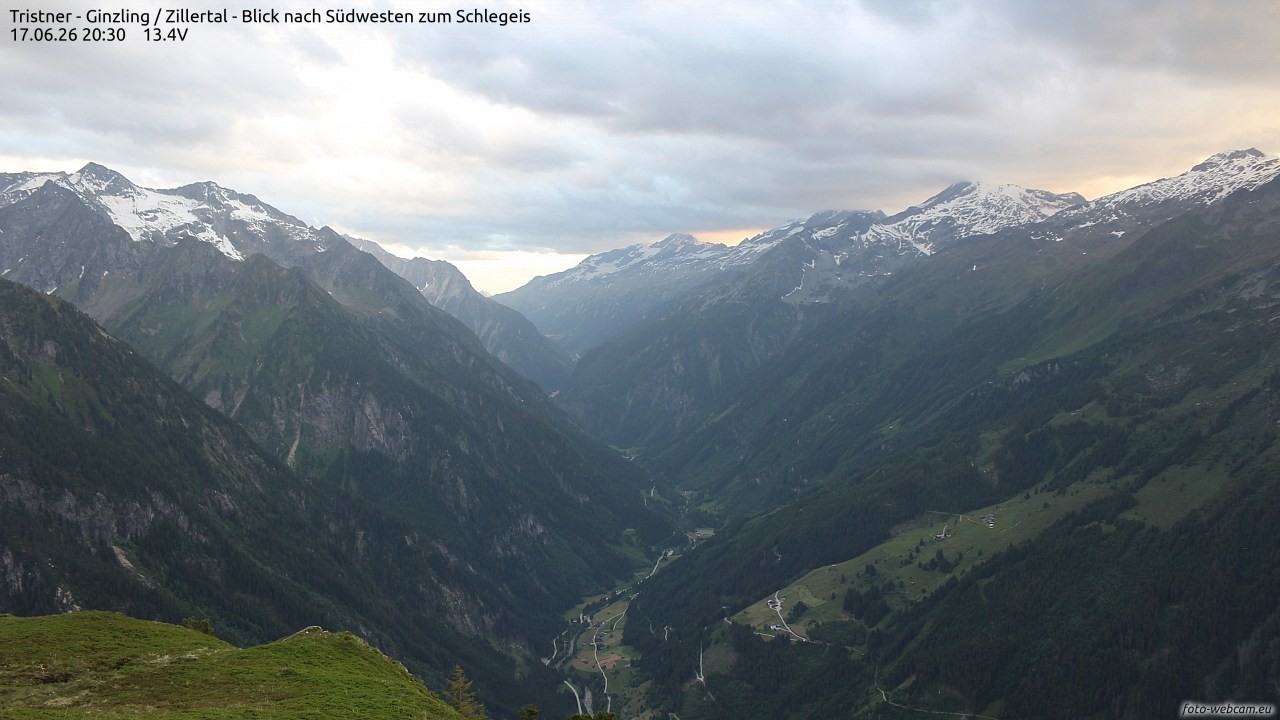 Archiv Foto Webcam Tristner/ Zillertal - Blick zum Grinberg