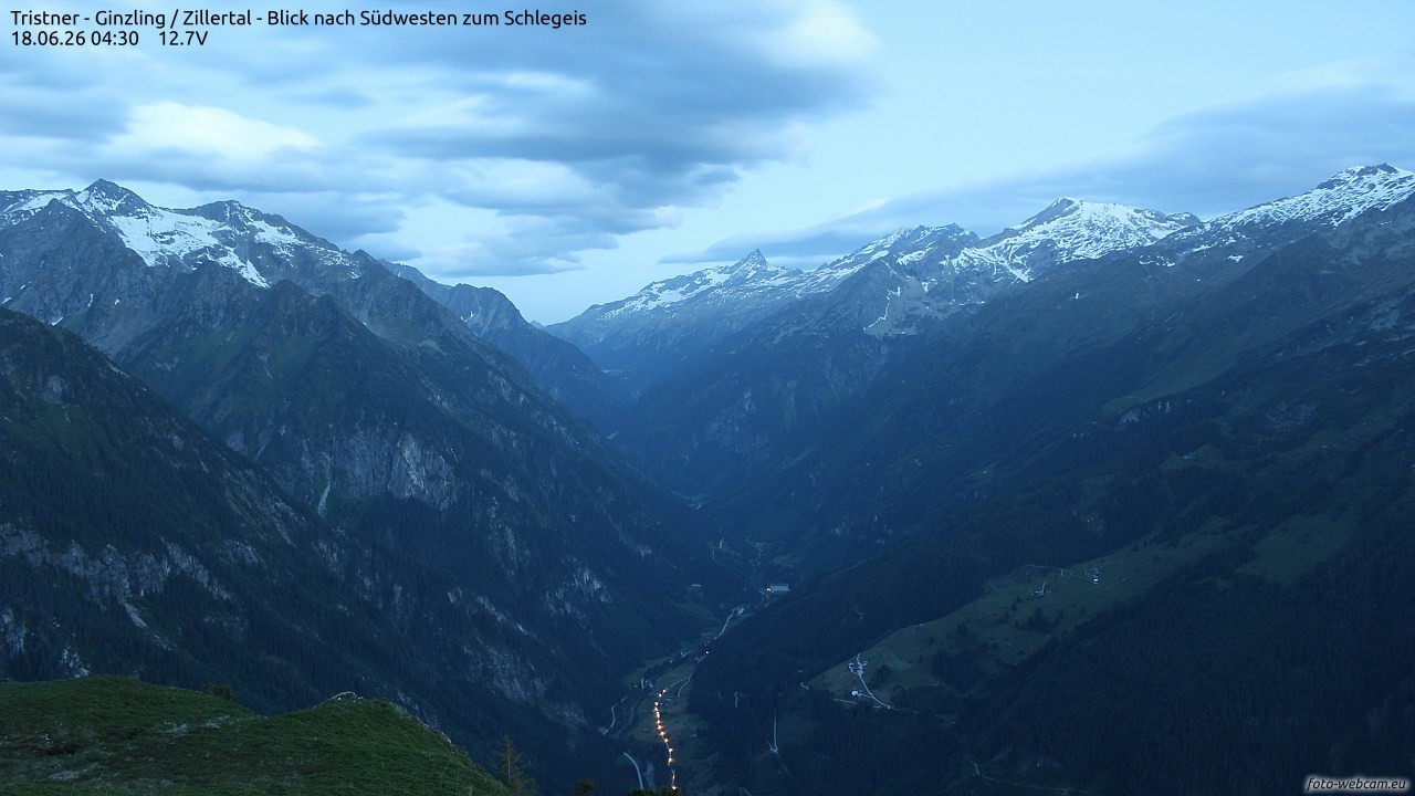 Archiv Foto Webcam Tristner/ Zillertal - Blick zum Grinberg