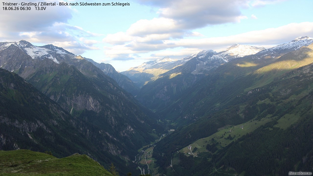 Archiv Foto Webcam Tristner/ Zillertal - Blick zum Grinberg