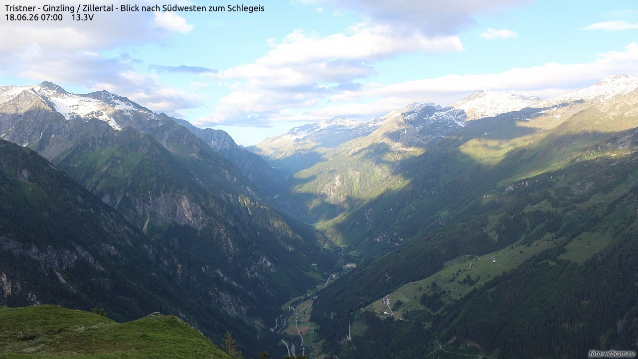 Archiv Foto Webcam Tristner/ Zillertal - Blick zum Grinberg