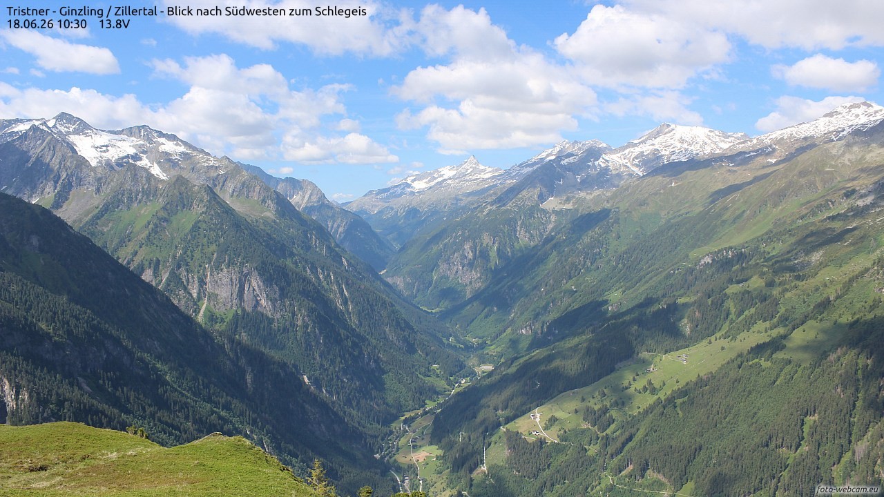 Archiv Foto Webcam Tristner/ Zillertal - Blick zum Grinberg