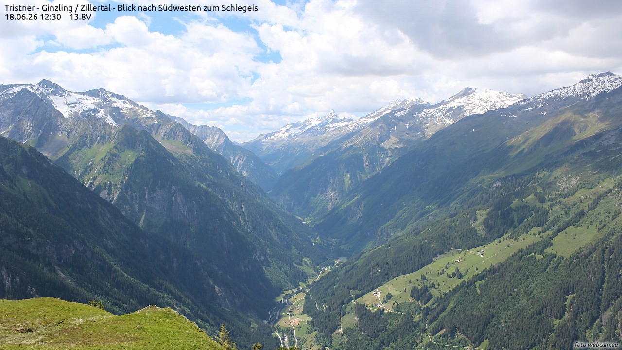 Archiv Foto Webcam Tristner/ Zillertal - Blick zum Grinberg