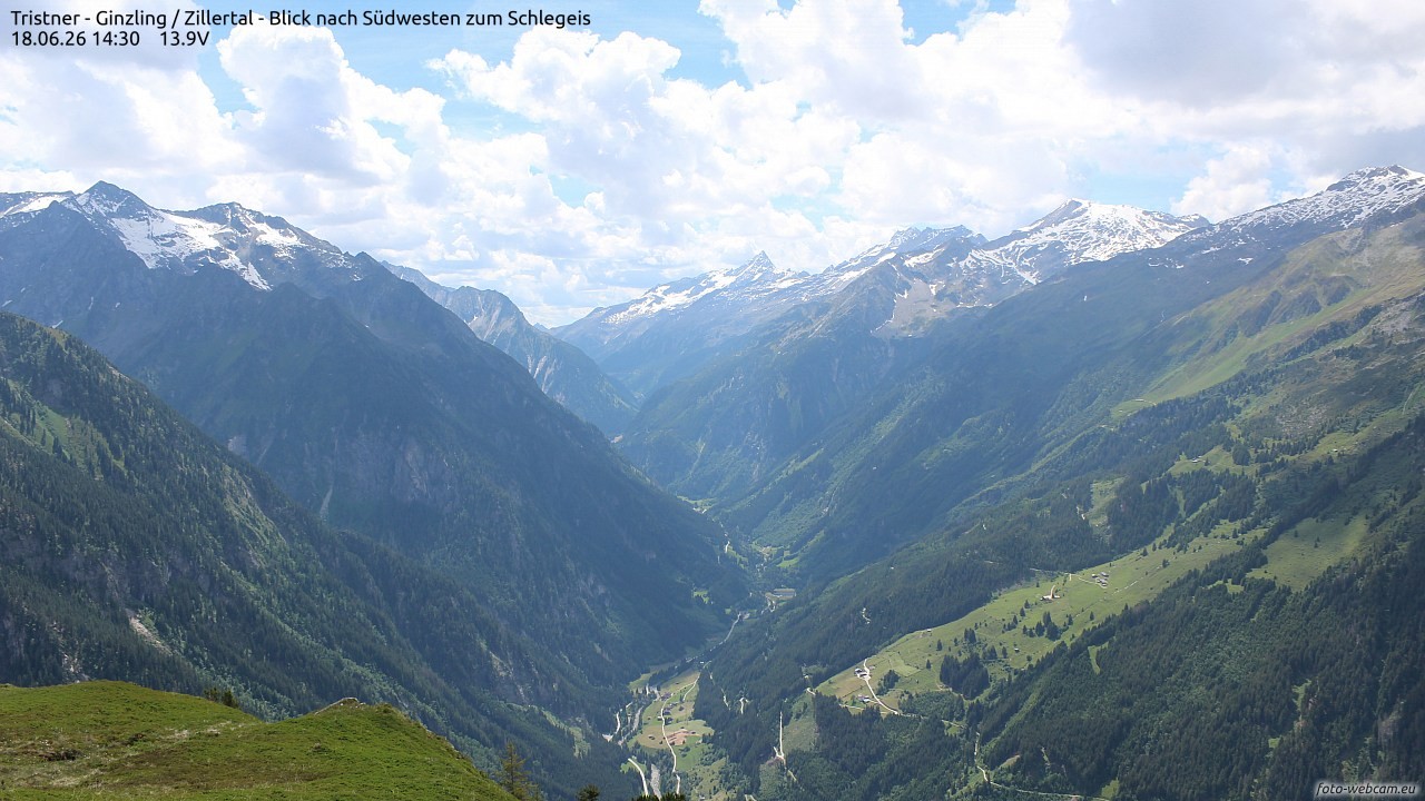 Archiv Foto Webcam Tristner/ Zillertal - Blick zum Grinberg