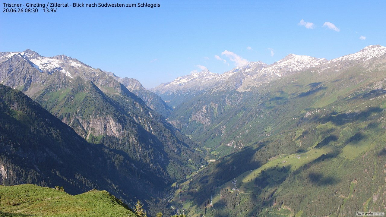 Archived image Webcam Tristner/ Zillertal - View to Grinberg