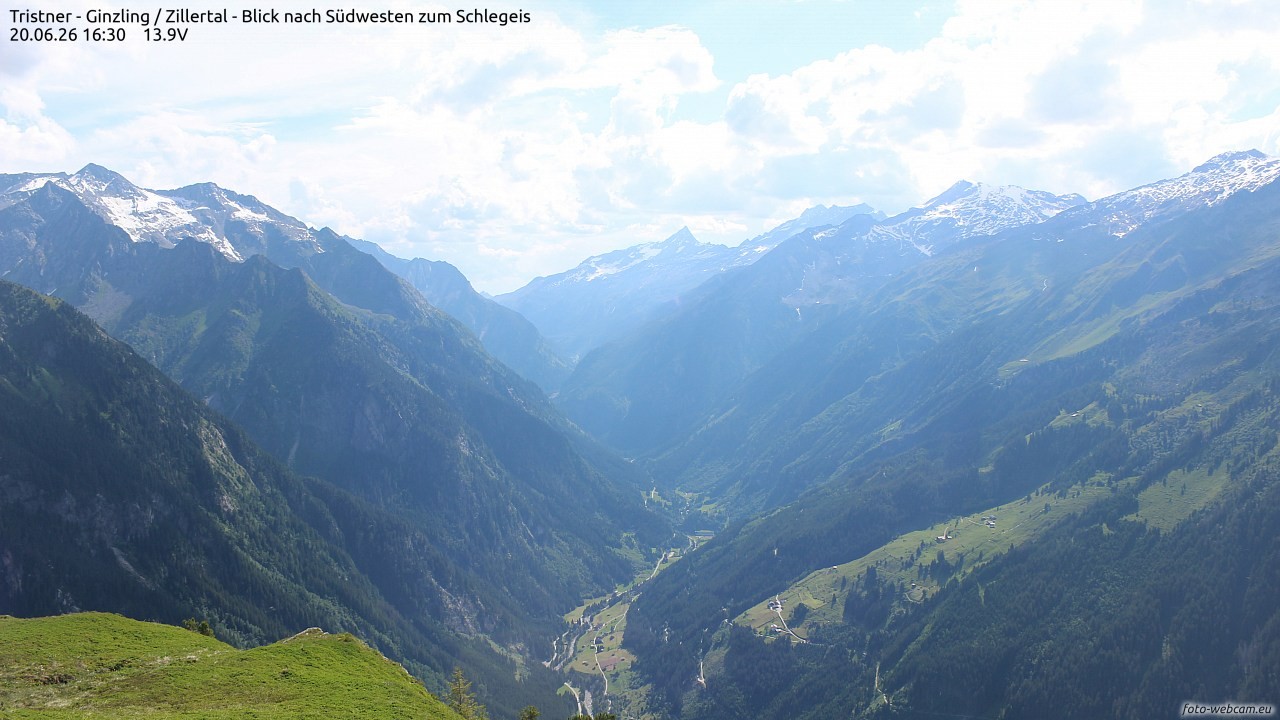 Archiv Foto Webcam Tristner/ Zillertal - Blick zum Grinberg