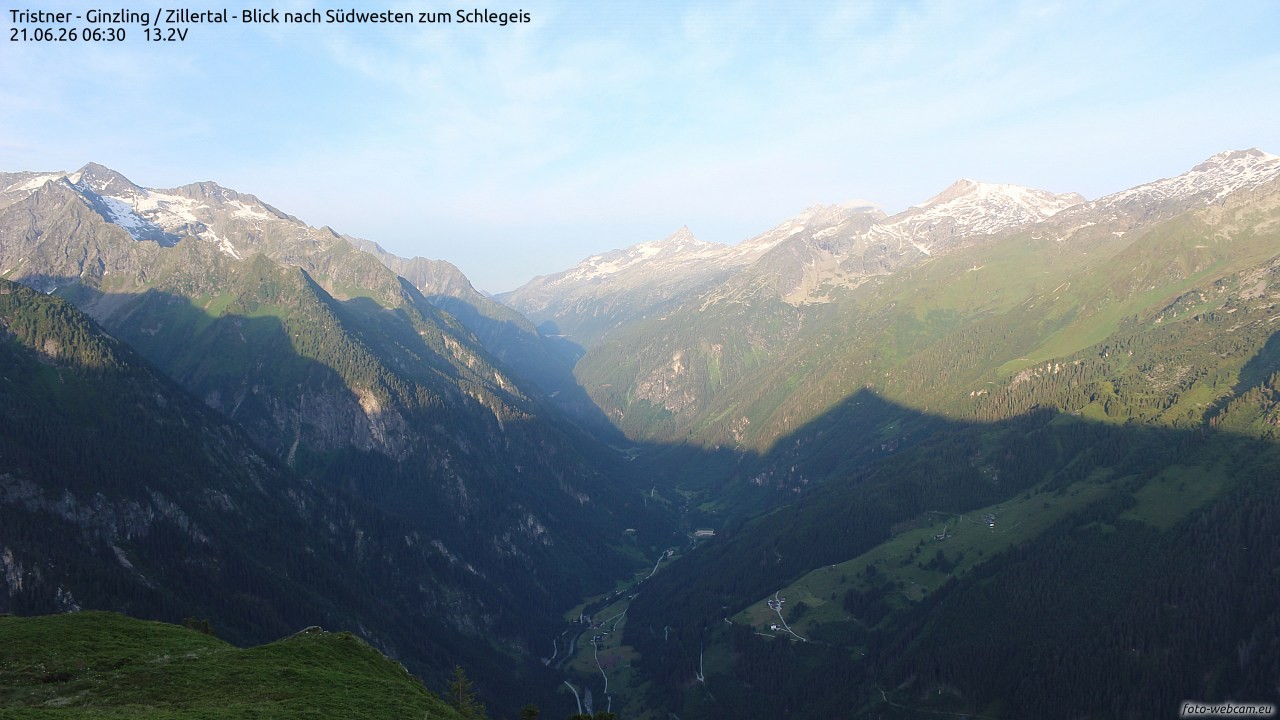 Archiv Foto Webcam Tristner/ Zillertal - Blick zum Grinberg