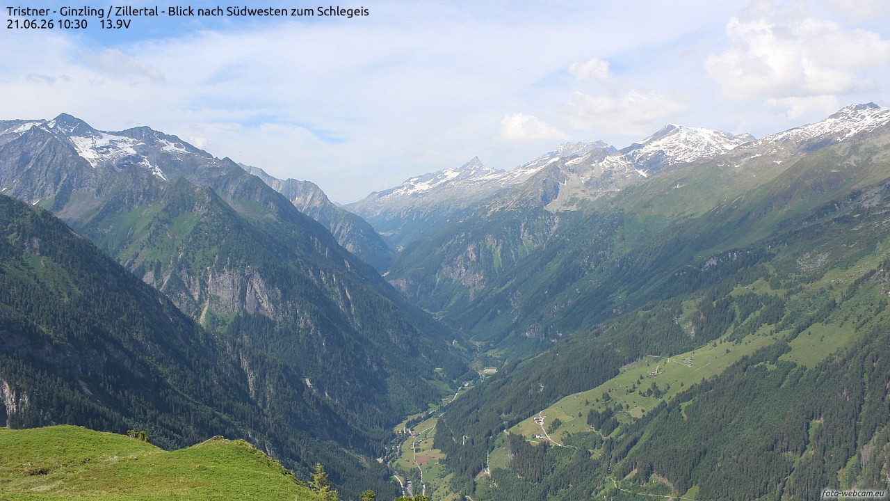 Archiv Foto Webcam Tristner/ Zillertal - Blick zum Grinberg