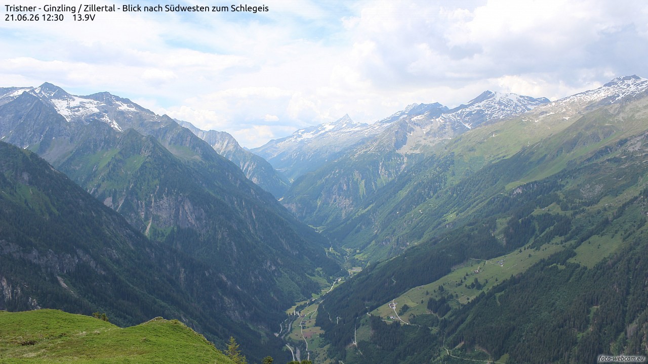 Archiv Foto Webcam Tristner/ Zillertal - Blick zum Grinberg