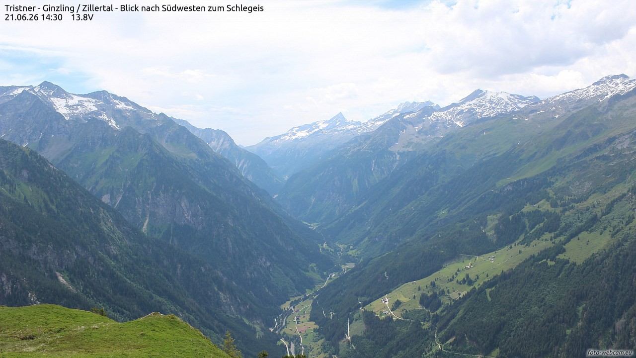Archiv Foto Webcam Tristner/ Zillertal - Blick zum Grinberg