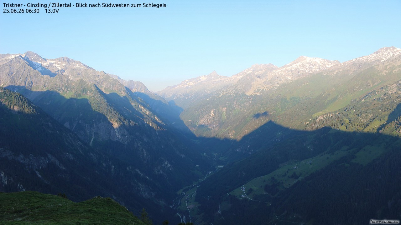Archiv Foto Webcam Tristner/ Zillertal - Blick zum Grinberg