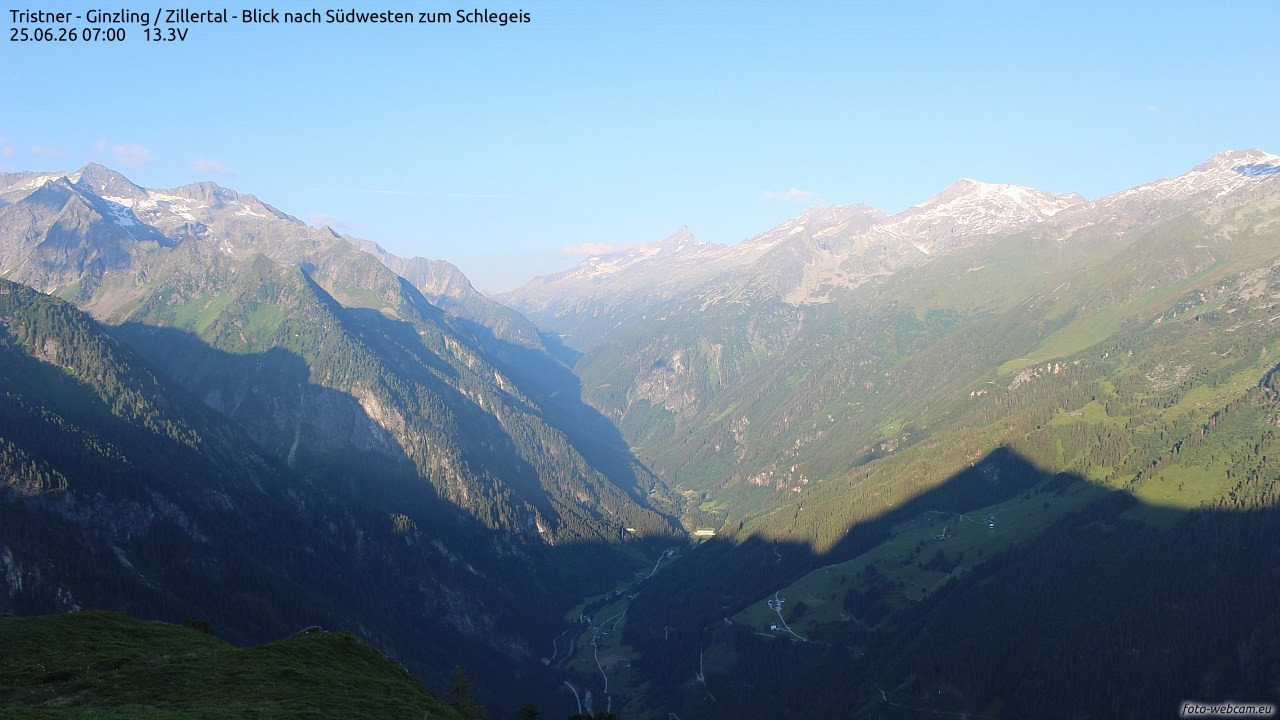 Archiv Foto Webcam Tristner/ Zillertal - Blick zum Grinberg