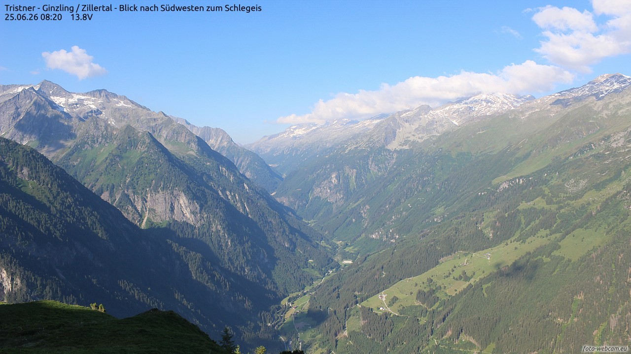 Archiv Foto Webcam Tristner/ Zillertal - Blick zum Grinberg