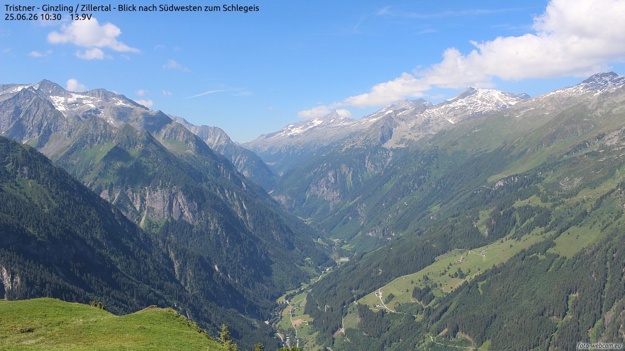 Archiv Foto Webcam Tristner/ Zillertal - Blick zum Grinberg