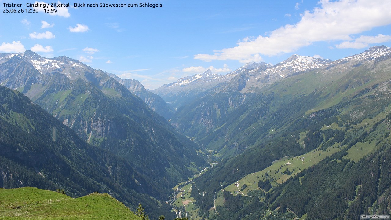 Archiv Foto Webcam Tristner/ Zillertal - Blick zum Grinberg