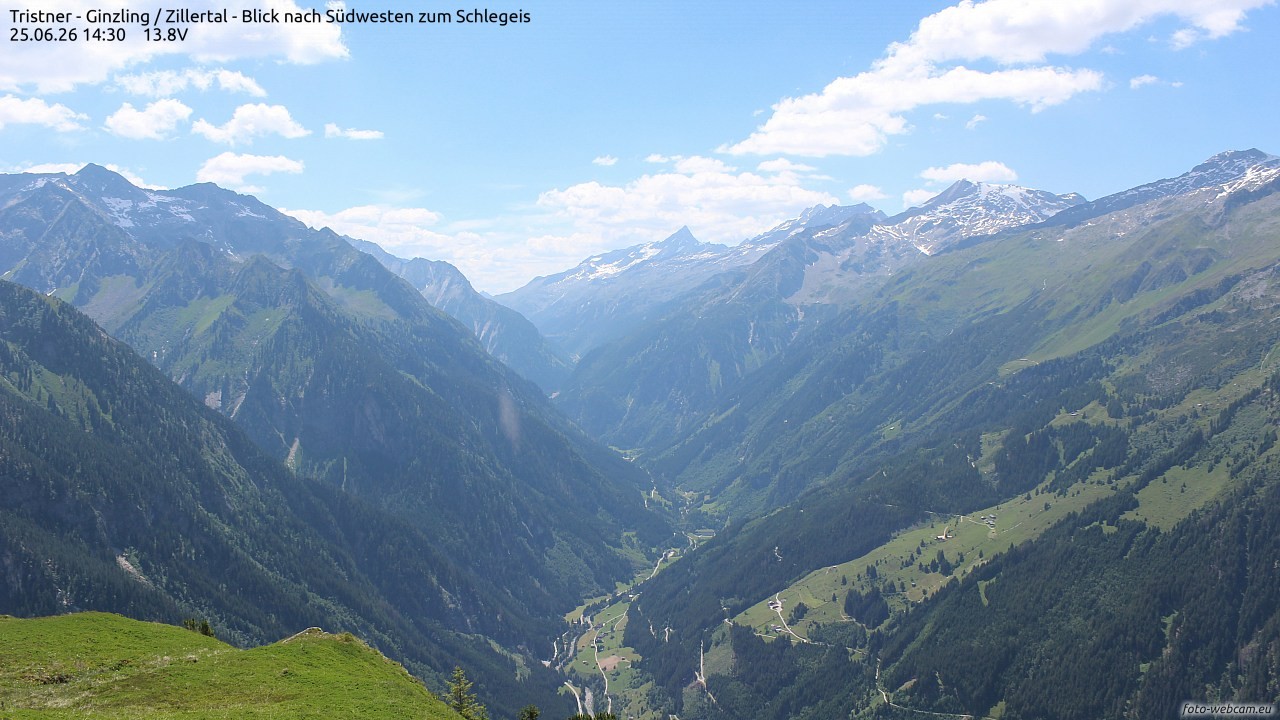 Archiv Foto Webcam Tristner/ Zillertal - Blick zum Grinberg