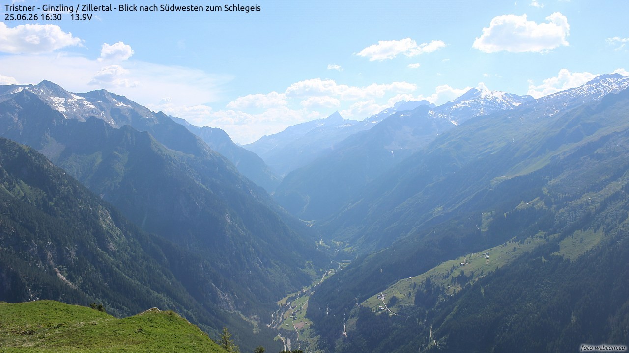 Archiv Foto Webcam Tristner/ Zillertal - Blick zum Grinberg